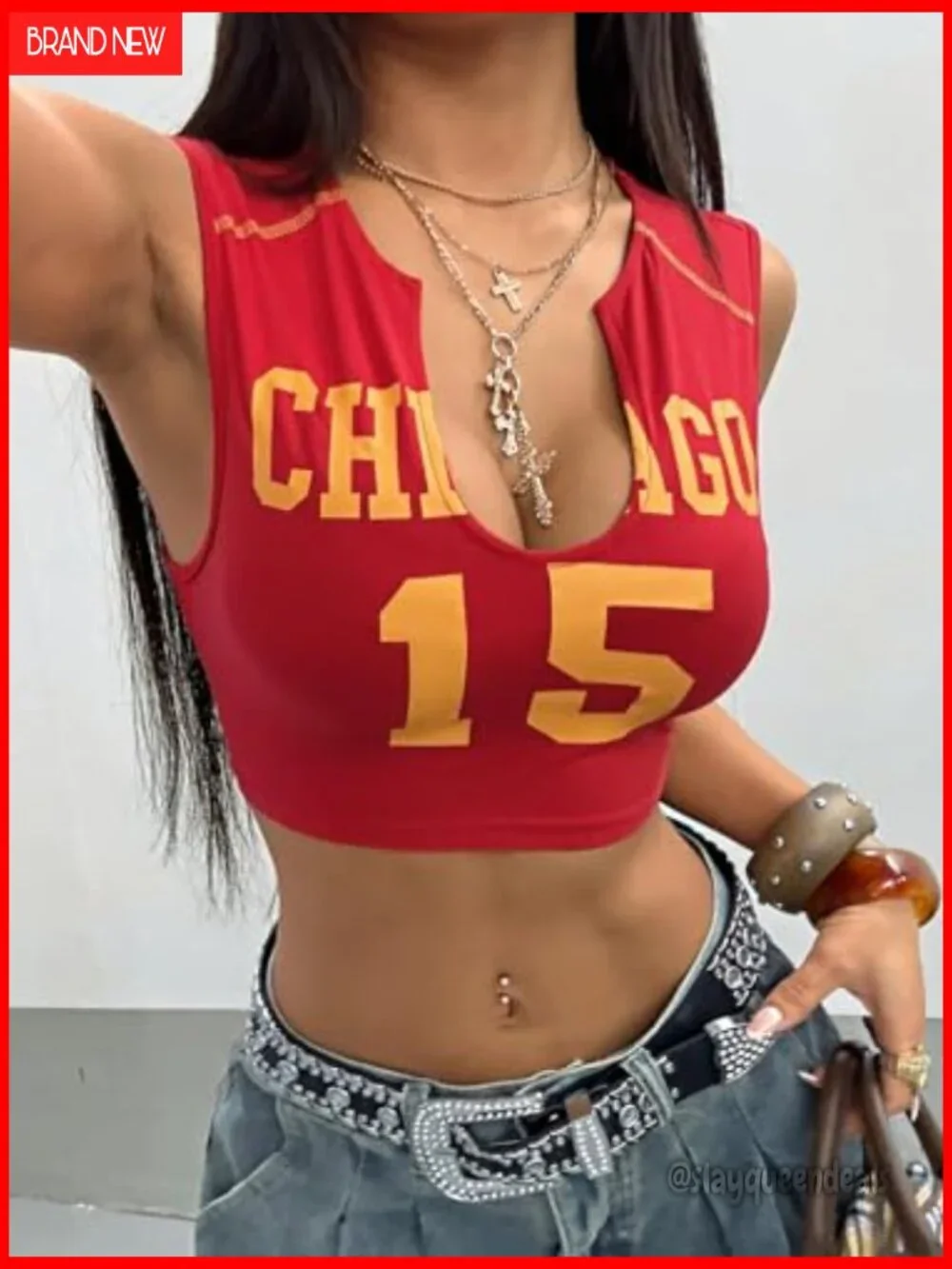 Women's Letter Graphic Crop Tank Top Sleeveless Notched Neck Summer - Picture 3 of 7